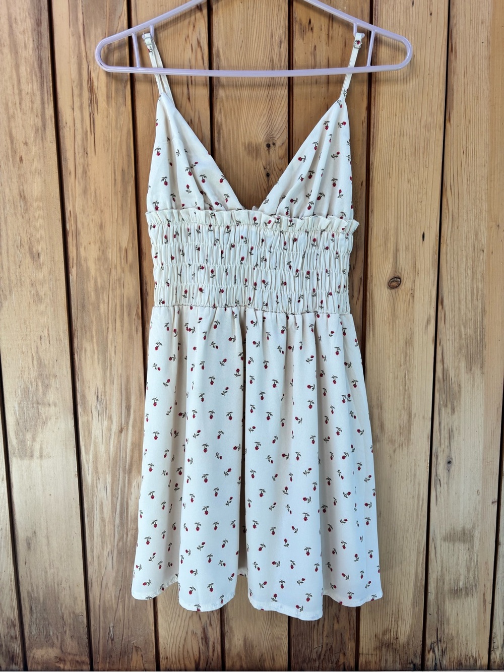 Princess Polly Roza Mini Dress Beige Red Floral Smocked Size US 6